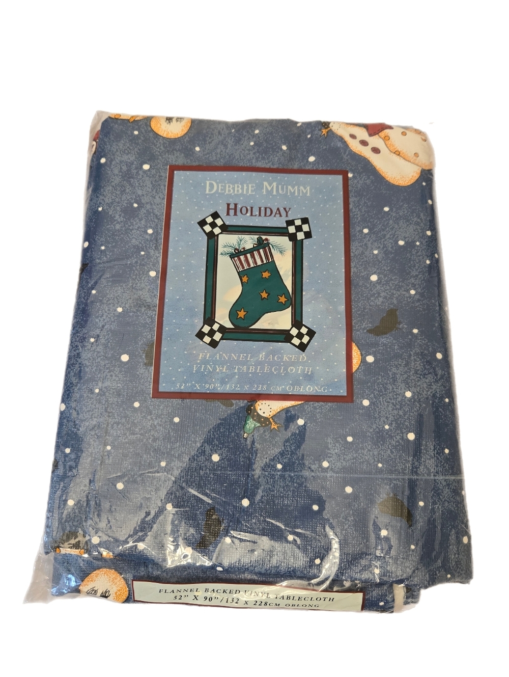 Debbie Mumm Holiday Flannel Backed Vinyl Table Cloth 90x52 Snowmen Christmas